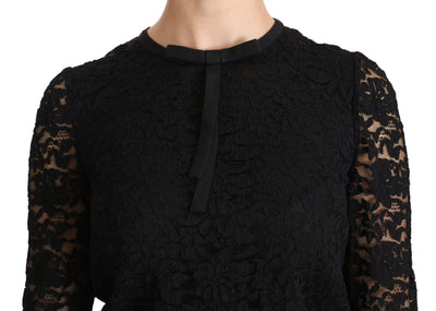 Dolce & Gabbana  Black Lace Long Sleeve Nylon Blouse #women, Black, Brand_Dolce & Gabbana, Catch, Dolce & Gabbana, feed-agegroup-adult, feed-color-black, feed-gender-female, feed-size-IT44|L, Gender_Women, IT44|L, Kogan, Tops & T-Shirts - Women - Clothing, Women - New Arrivals at SEYMAYKA