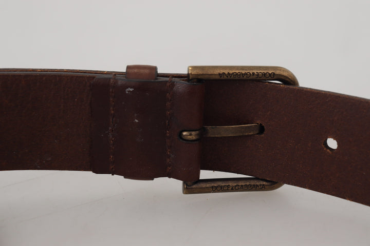 Dolce & Gabbana Brown Leather Gold Metal Buckle Carabiner Belt