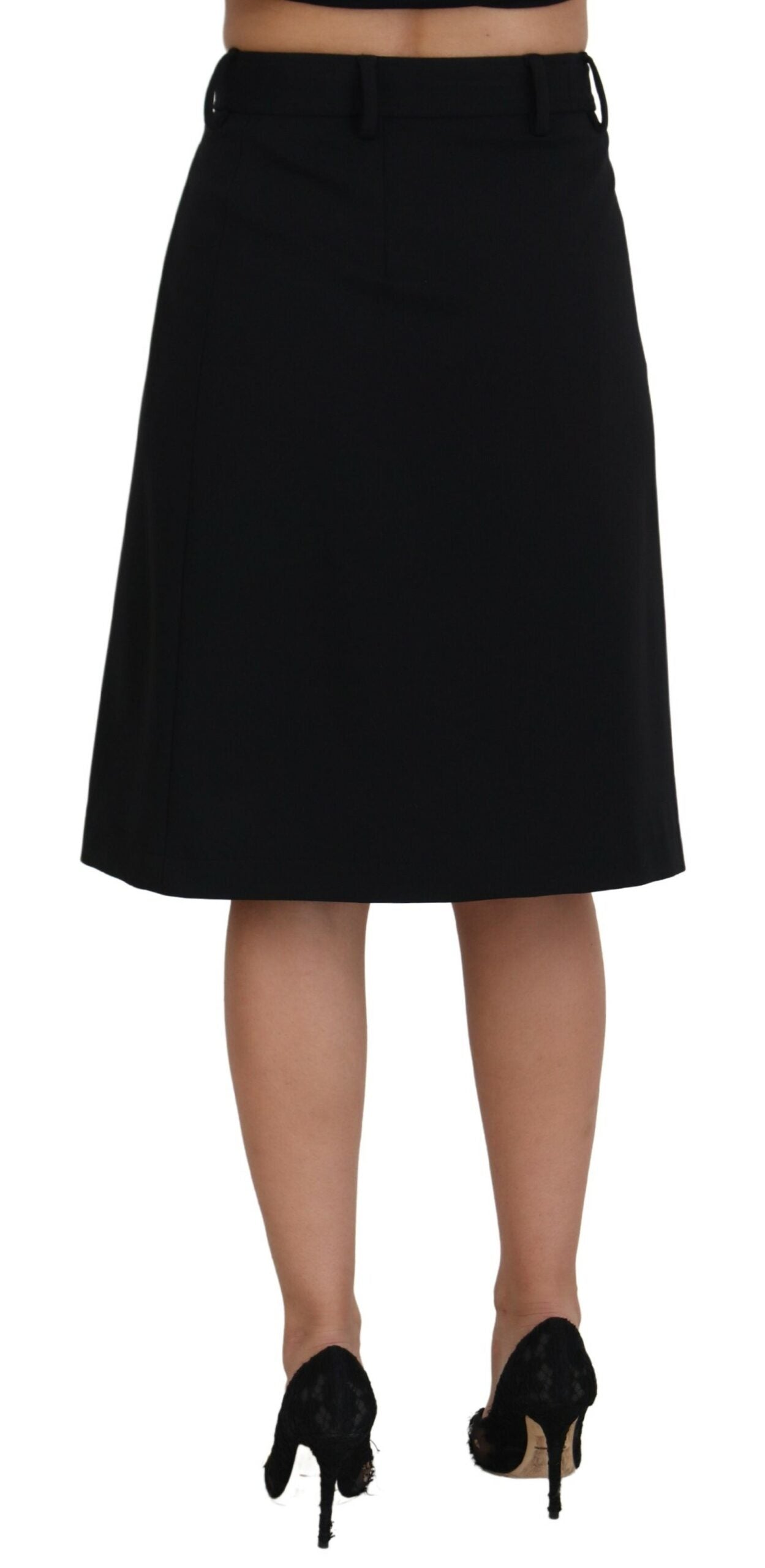 Black Wool Pencil Cut High Waist Skirt