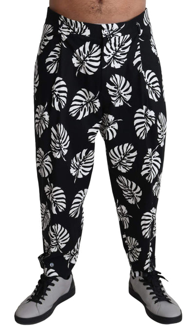 Dolce & Gabbana Black Leaf Cotton Stretch Trouser Pants Pants #men, Black/White, Dolce & Gabbana, feed-agegroup-adult, feed-color-Black, feed-gender-male, IT50 | L, Jeans & Pants - Men - Clothing at SEYMAYKA