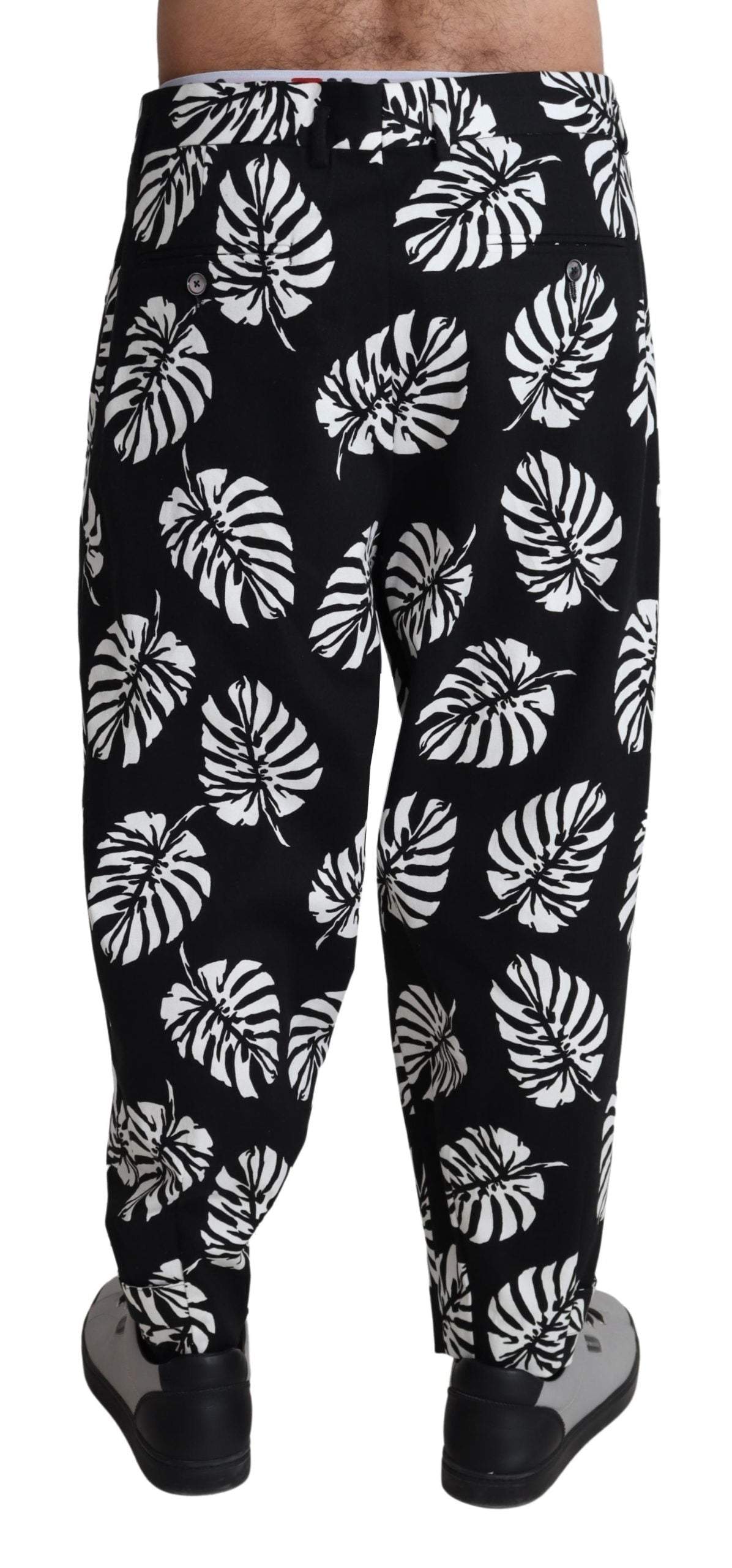Dolce & Gabbana Black Leaf Cotton Stretch Trouser Pants Pants #men, Black/White, Dolce & Gabbana, feed-agegroup-adult, feed-color-Black, feed-gender-male, IT50 | L, Jeans & Pants - Men - Clothing at SEYMAYKA