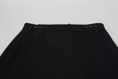 Black Wool A-line High Waist Mini Skirt