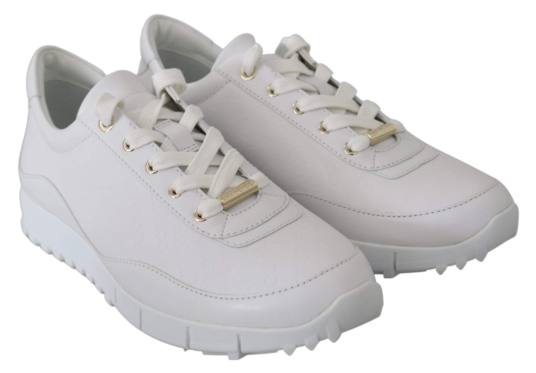 Jimmy Choo White Leather Monza Sneakers EU34.5/US4.5, EU35/US5, feed-1, Jimmy Choo, Shoes - New Arrivals, Sneakers - Women - Shoes, White, Women - New Arrivals at SEYMAYKA