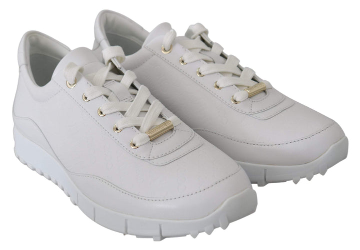 Jimmy Choo White Leather Monza Sneakers EU34.5/US4.5, EU35/US5, feed-1, Jimmy Choo, Shoes - New Arrivals, Sneakers - Women - Shoes, White, Women - New Arrivals at SEYMAYKA