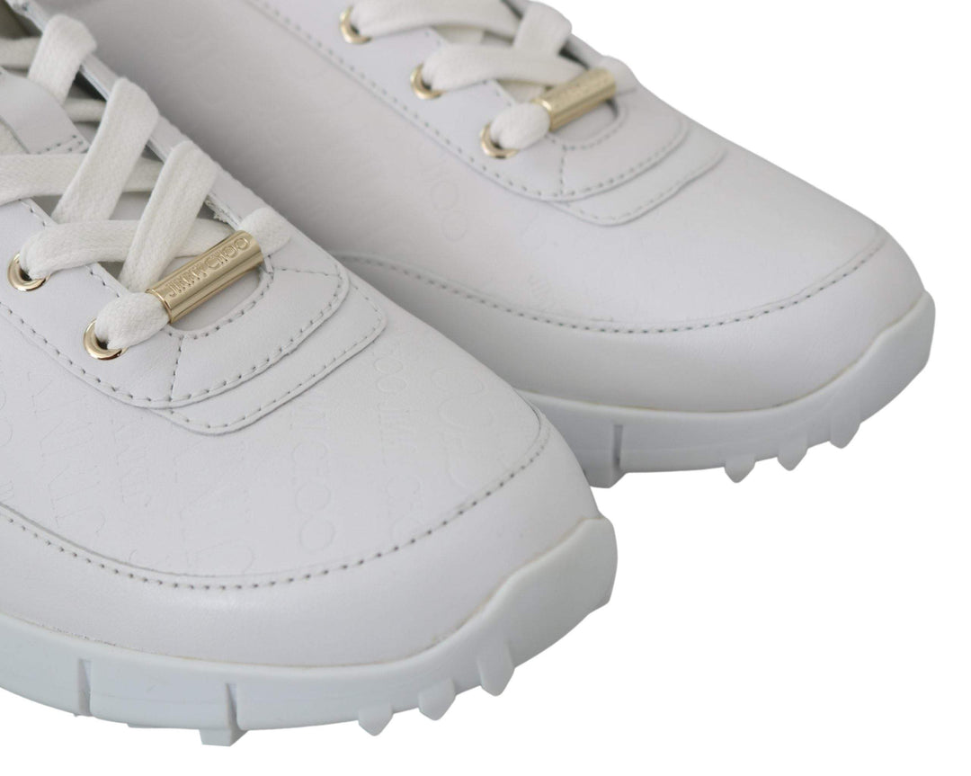 Jimmy Choo White Leather Monza Sneakers EU34.5/US4.5, EU35/US5, feed-1, Jimmy Choo, Shoes - New Arrivals, Sneakers - Women - Shoes, White, Women - New Arrivals at SEYMAYKA