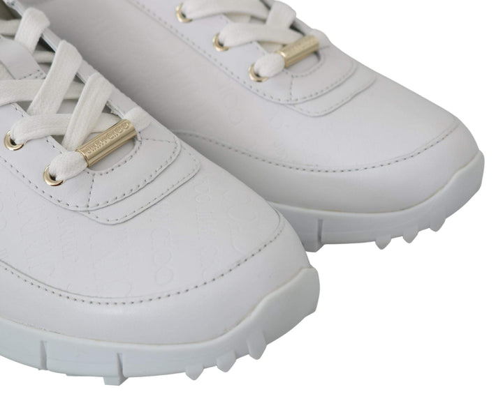 Jimmy Choo White Leather Monza Sneakers EU34.5/US4.5, EU35/US5, feed-1, Jimmy Choo, Shoes - New Arrivals, Sneakers - Women - Shoes, White, Women - New Arrivals at SEYMAYKA
