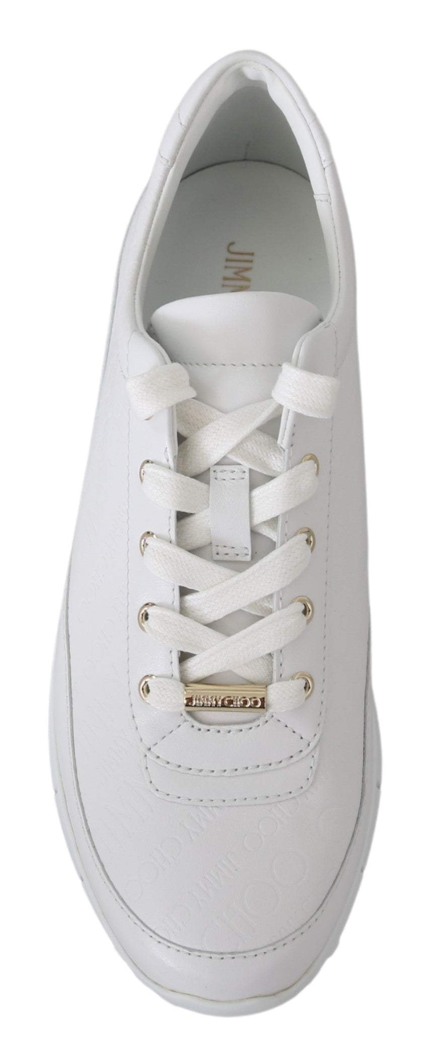Jimmy Choo White Leather Monza Sneakers EU34.5/US4.5, EU35/US5, feed-1, Jimmy Choo, Shoes - New Arrivals, Sneakers - Women - Shoes, White, Women - New Arrivals at SEYMAYKA