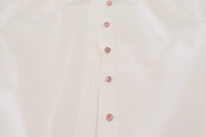 White Cotton Button Front Short Sleeve Top