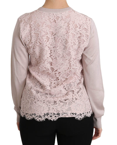 Dolce & Gabbana  Silk Pink Long Sleeve Lace Top Sweater #women, Brand_Dolce & Gabbana, Catch, Dolce & Gabbana, feed-agegroup-adult, feed-color-pink, feed-gender-female, feed-size-IT44|L, Gender_Women, IT44|L, Kogan, Pink, Sweaters - Women - Clothing, Women - New Arrivals at SEYMAYKA