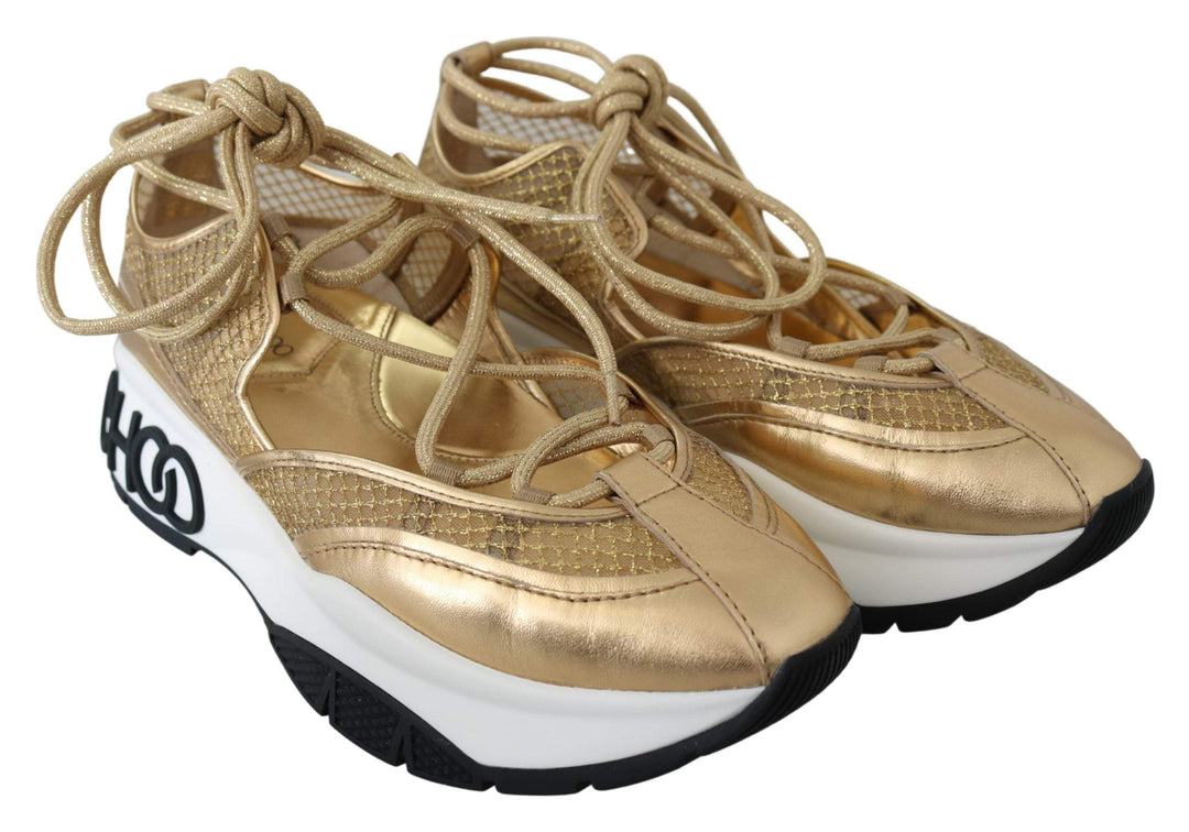 Jimmy Choo Gold Mesh Leather Michigan Sneakers EU36.5/US6.5, EU36/US6, EU37.5/US7.5, EU37/US7, feed-1, Gold, Jimmy Choo, Shoes - New Arrivals, Sneakers - Women - Shoes at SEYMAYKA