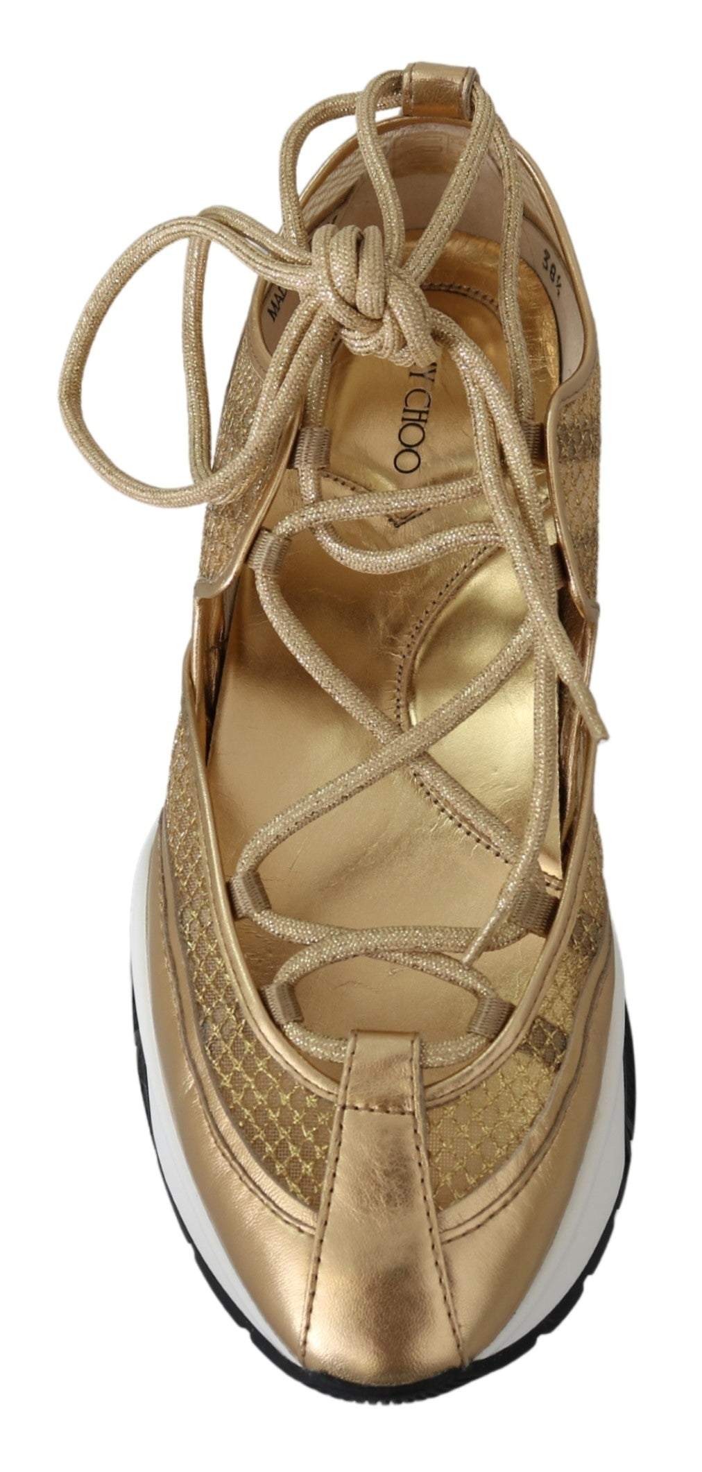 Jimmy Choo Gold Mesh Leather Michigan Sneakers EU36.5/US6.5, EU36/US6, EU37.5/US7.5, EU37/US7, feed-1, Gold, Jimmy Choo, Shoes - New Arrivals, Sneakers - Women - Shoes at SEYMAYKA