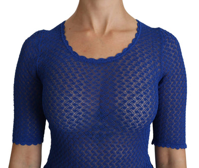 Dolce & Gabbana  Blue See Through Round Neck Top Viscose Blouse #women, Blue, Brand_Dolce & Gabbana, Catch, Dolce & Gabbana, feed-agegroup-adult, feed-color-blue, feed-gender-female, feed-size-IT42|M, Gender_Women, IT42|M, Kogan, Tops & T-Shirts - Women - Clothing, Women - New Arrivals at SEYMAYKA