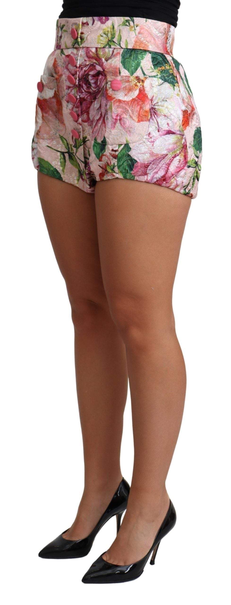 Dolce & Gabbana Pink Cotton Floral Print Hot Pants Short #women, Dolce & Gabbana, feed-agegroup-adult, feed-color-Pink, feed-gender-female, IT38|XS, IT40|S, IT42|M, IT44|L, Jeans & Pants - Women - Clothing, Pink, Women - New Arrivals at SEYMAYKA