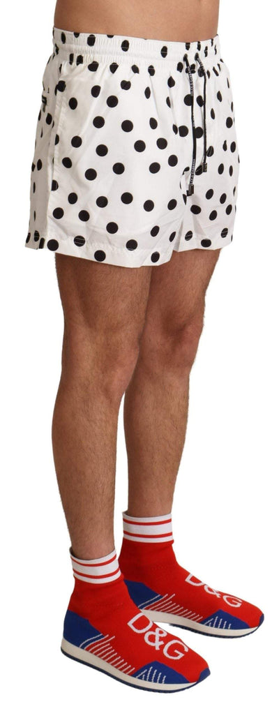 Dolce & Gabbana White Polka Dots Beachwear Shorts Swimwear #men, Dolce & Gabbana, feed-agegroup-adult, feed-color-White, feed-gender-male, IT5 | M, IT6| L, Swimwear - Men - Clothing, White at SEYMAYKA