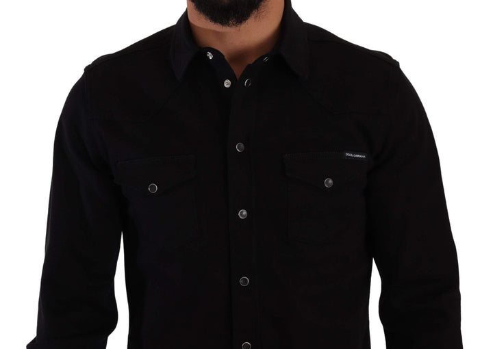 Dolce & Gabbana Black Slim Cotton Denim Stretch Shirt #men, Black, Dolce & Gabbana, feed-1, IT39 | S, IT40 | M, IT41 | L, IT42 | XL, Shirts - Men - Clothing at SEYMAYKA