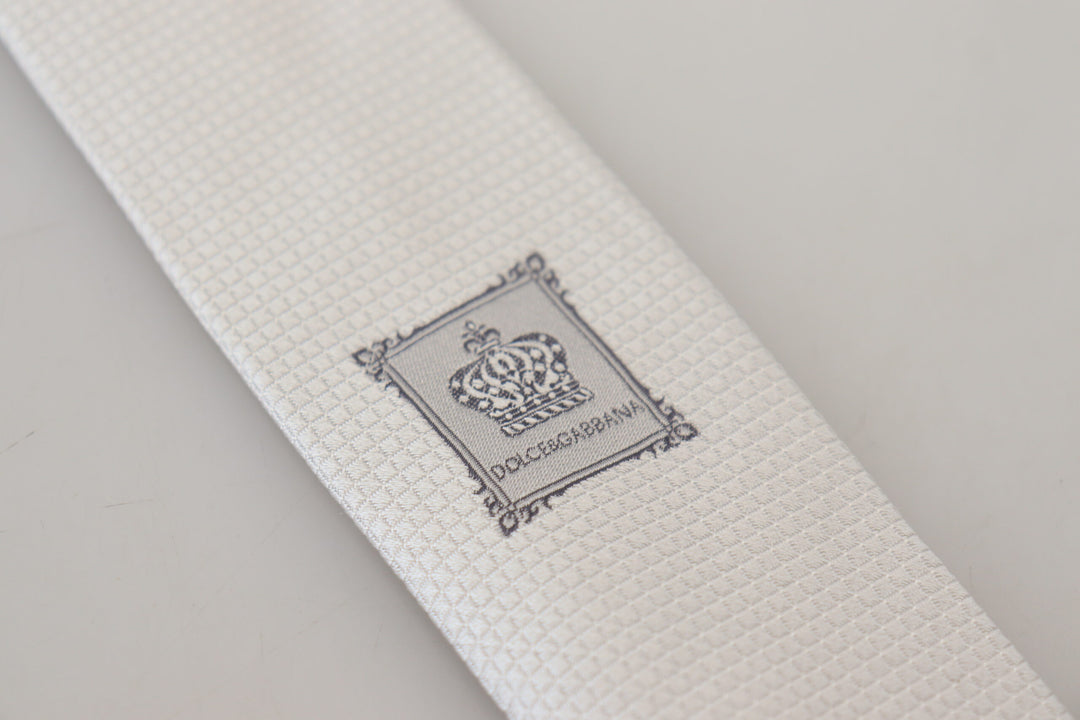 Dolce & Gabbana Off White Silk Patterned Narrow Mens Necktie Tie