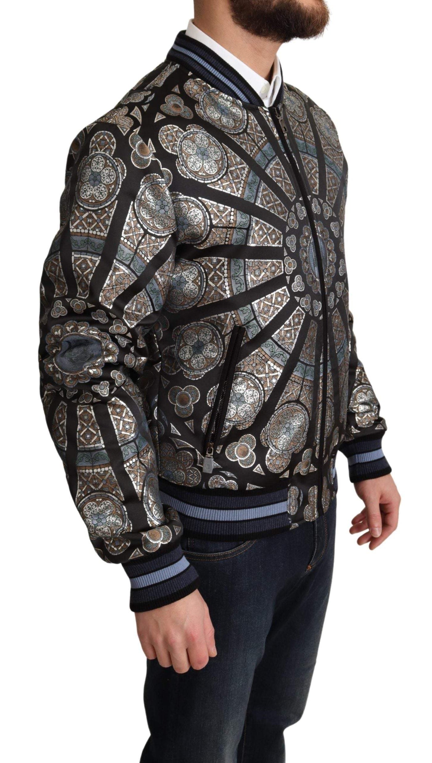 Dolce & Gabbana Blue Jacquard Motive Bomber Coat Mens Jacket #men, Blue, Dolce & Gabbana, feed-agegroup-adult, feed-color-Blue, feed-gender-male, IT48 | M, IT50 | L, Jackets - Men - Clothing at SEYMAYKA