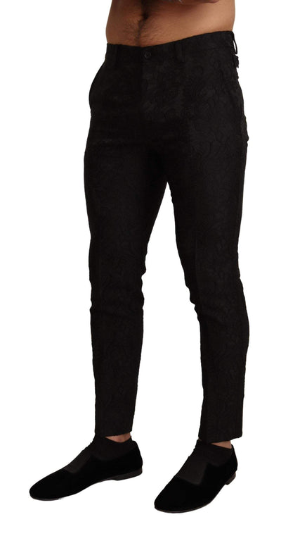Dolce & Gabbana Black Floral Brocade Slim Trouser Pants #men, Black, Dolce & Gabbana, feed-1, IT46 | S, Jeans & Pants - Men - Clothing at SEYMAYKA