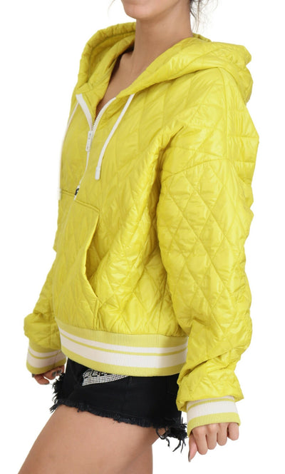 Yellow Nylon Quilted Hooded Pullover Jacket
