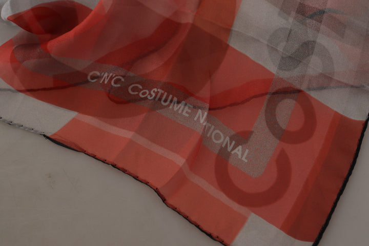 Costume National Gray Red Shawl Foulard Wrap  Scarf