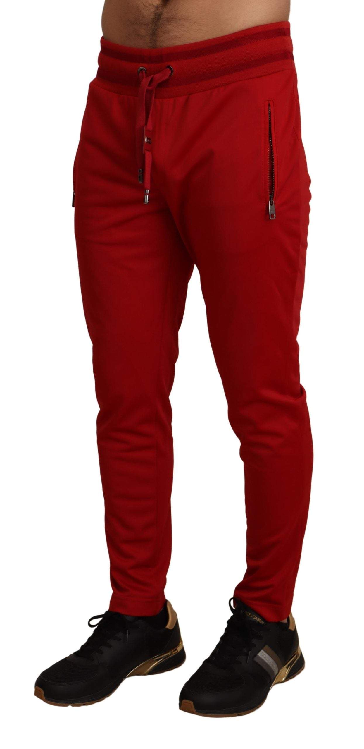 Dolce & Gabbana Red Polyester Logo Plaque Sweatpants #men, Dolce & Gabbana, feed-agegroup-adult, feed-color-Red, feed-gender-male, IT46 | S, Jeans & Pants - Men - Clothing, Red at SEYMAYKA