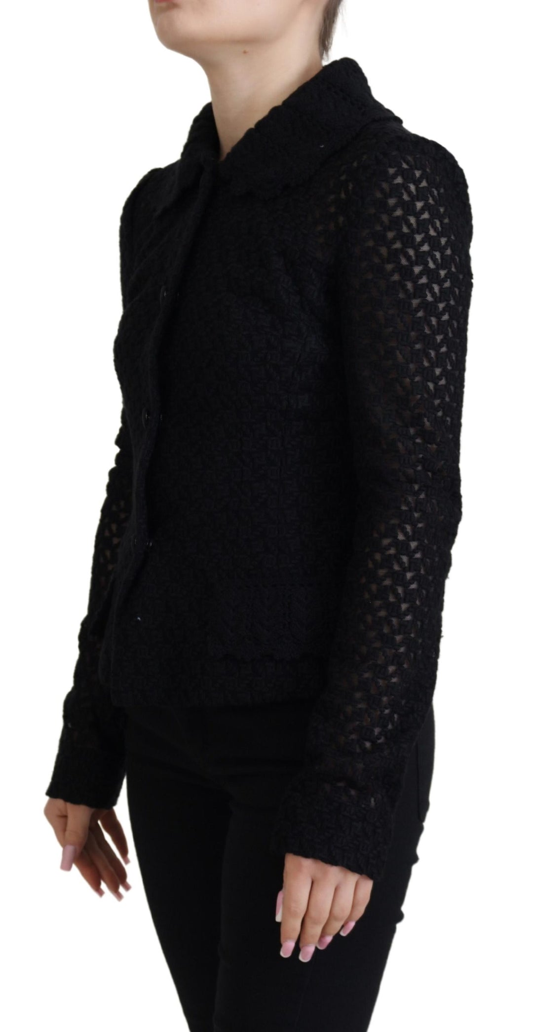 Dolce & Gabbana Black Wool Knitted Button Down Collar Jacket