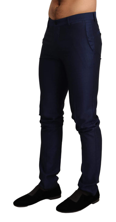 Dolce & Gabbana Navy Blue Wool Dress Formal Slim Trouser Pants #men, Blue, Dolce & Gabbana, feed-agegroup-adult, feed-color-Blue, feed-gender-male, IT46 | S, Jeans & Pants - Men - Clothing at SEYMAYKA