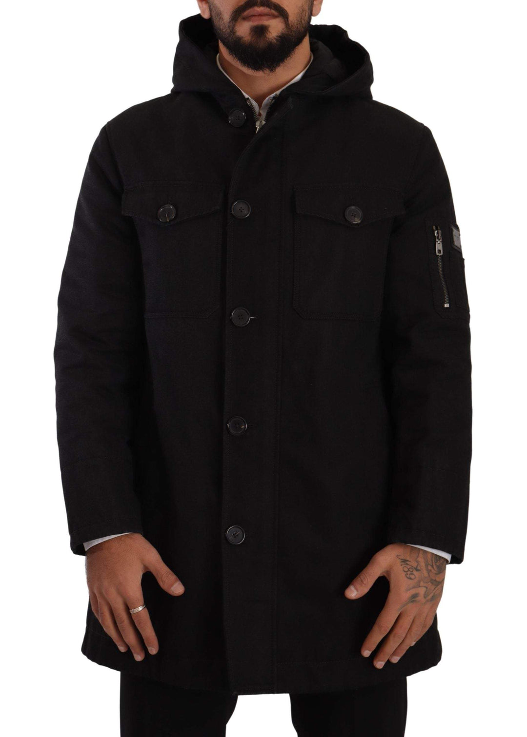 Dolce & Gabbana Black Denim Hooded Parka Coat Winter Jacket #men, Black, Dolce & Gabbana, feed-1, IT46 | S, Jackets - Men - Clothing at SEYMAYKA
