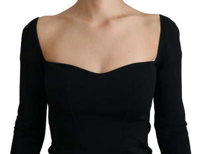 Black Viscose Sweetheart Neck Pullover Sweater