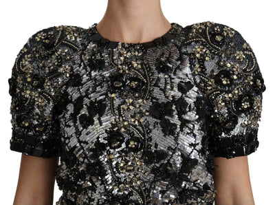 Dolce & Gabbana  Black Sequined Crystal Embellished Top Blouse #women, Black, Brand_Dolce & Gabbana, Catch, Dolce & Gabbana, feed-agegroup-adult, feed-color-black, feed-gender-female, feed-size-IT38|XS, Gender_Women, IT38|XS, Kogan, Tops & T-Shirts - Women - Clothing, Women - New Arrivals at SEYMAYKA