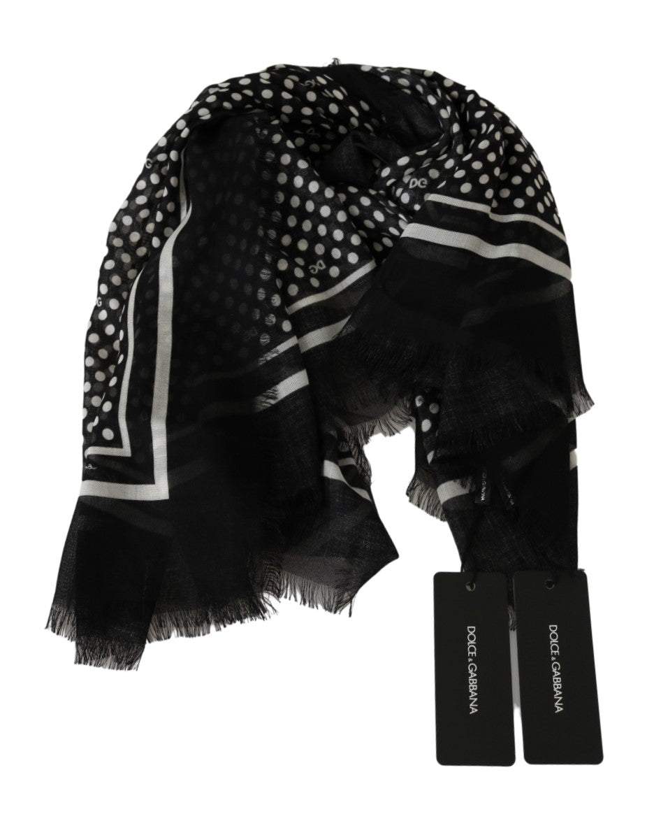 Dolce & Gabbana Black Dotted Wrap Shawl Cashmere Scarf #men, Accessories - New Arrivals, Black, Dolce & Gabbana, feed-1, Scarves - Men - Accessories at SEYMAYKA