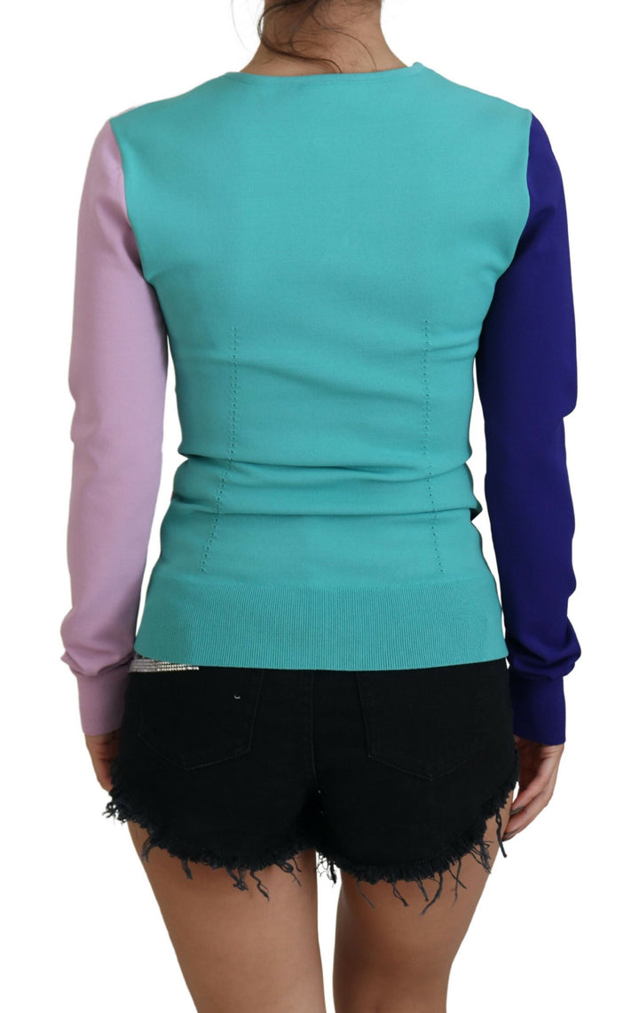 Multicolor V-neck Viscose Long Sleeves Sweater