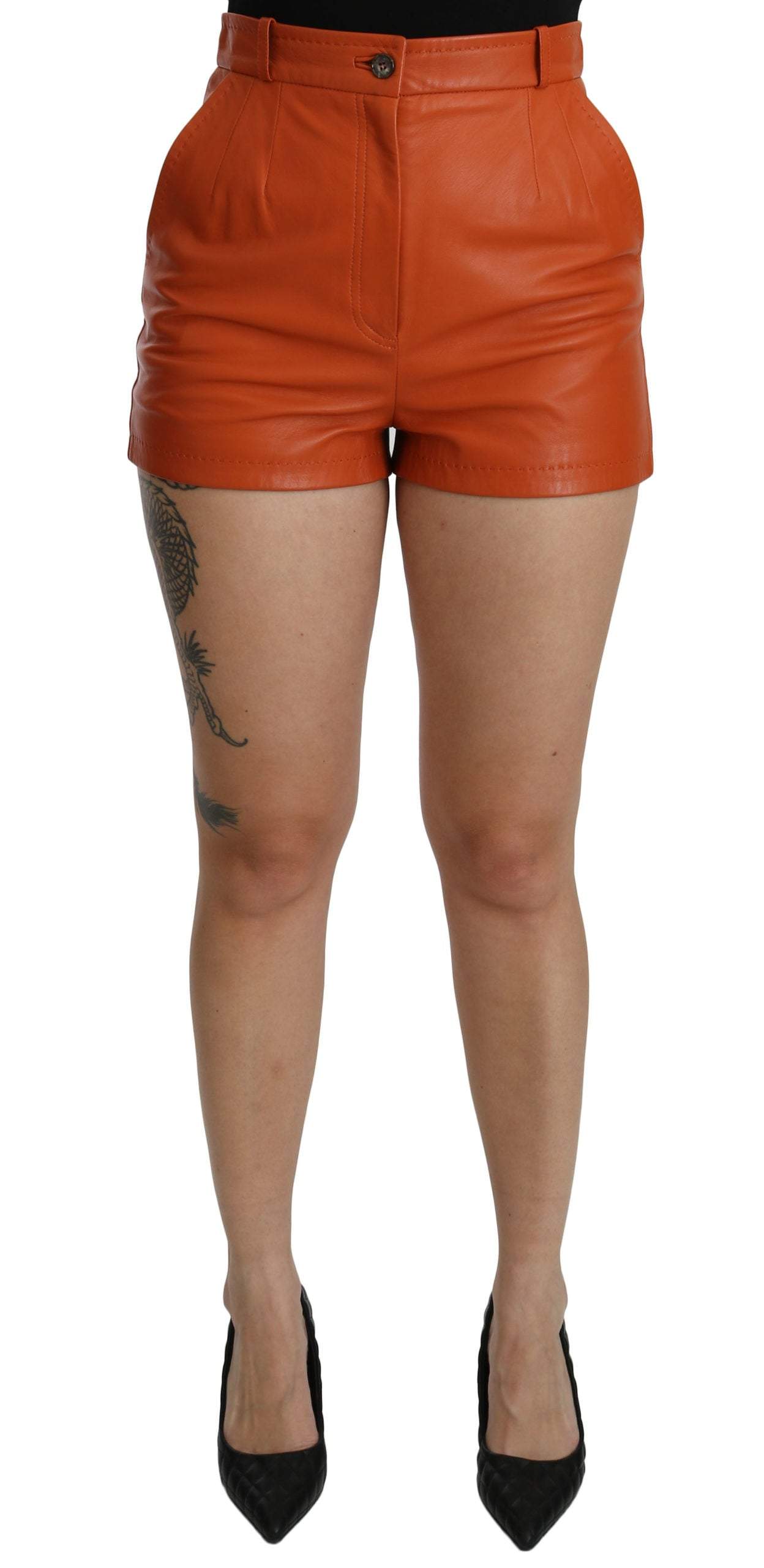 Dolce & Gabbana Orange Leather High Waist Hot Pants Shorts Dolce & Gabbana, feed-agegroup-adult, feed-color-Orange, feed-gender-female, IT40|S, Orange, Shorts - Women - Clothing at SEYMAYKA
