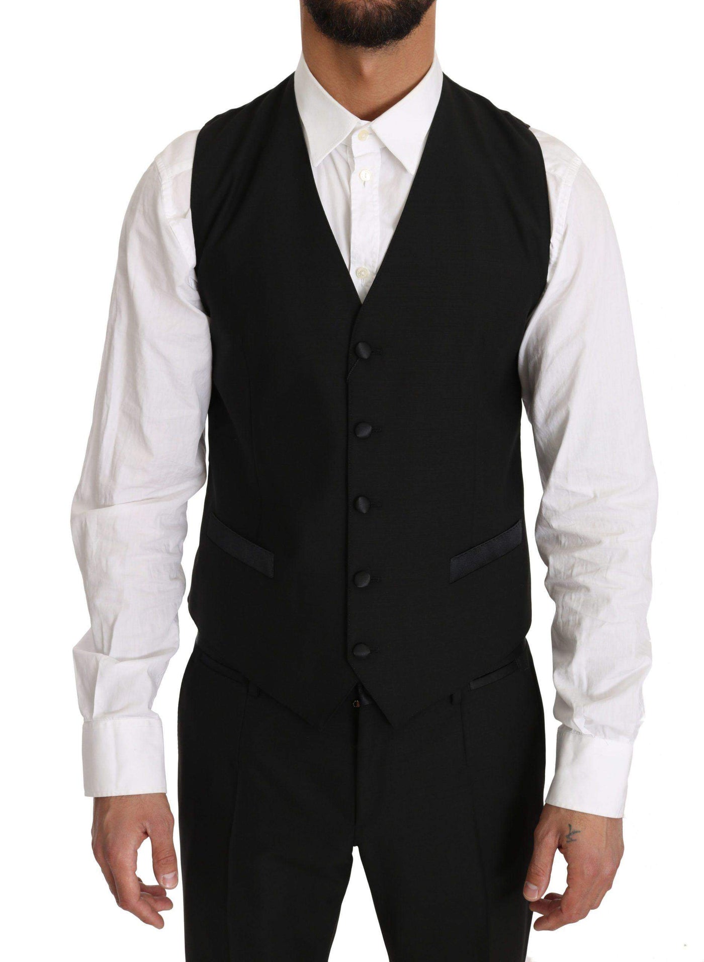 Dolce & Gabbana  Black Wool Dress Waistcoat Gillet Vest #men, Black, Brand_Dolce & Gabbana, Catch, Dolce & Gabbana, feed-agegroup-adult, feed-color-black, feed-gender-male, feed-size-IT48 | M, Gender_Men, IT48 | M, Kogan, Men - New Arrivals, Vests - Men - Clothing at SEYMAYKA