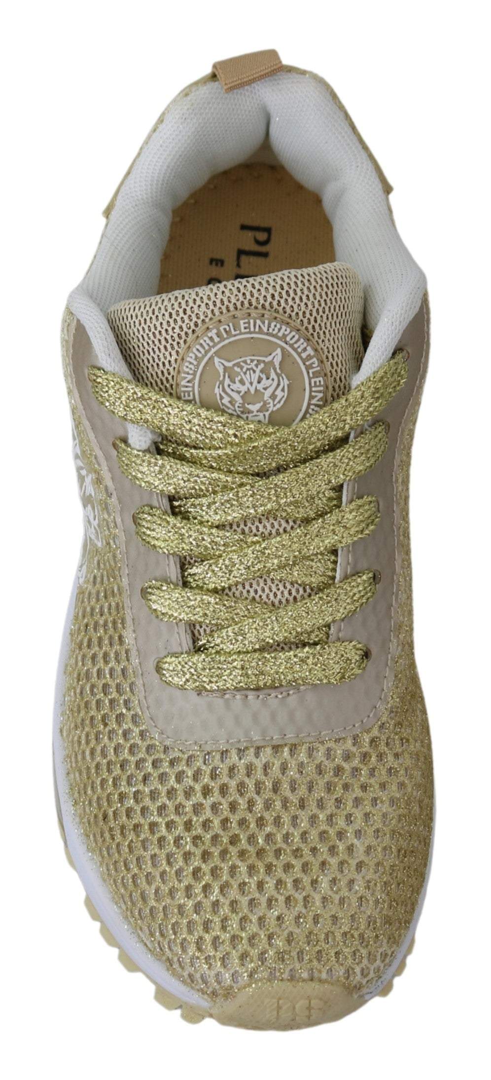 Plein Sport Gold Polyester Gretel Sneakers EU36/US6, EU40/US10, feed-1, Gold, Plein Sport, Shoes - New Arrivals, Sneakers - Women - Shoes at SEYMAYKA