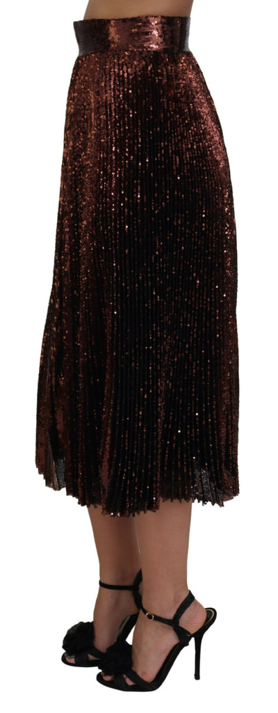 Bronze Sequined High Waist A-line Maxi Skirt