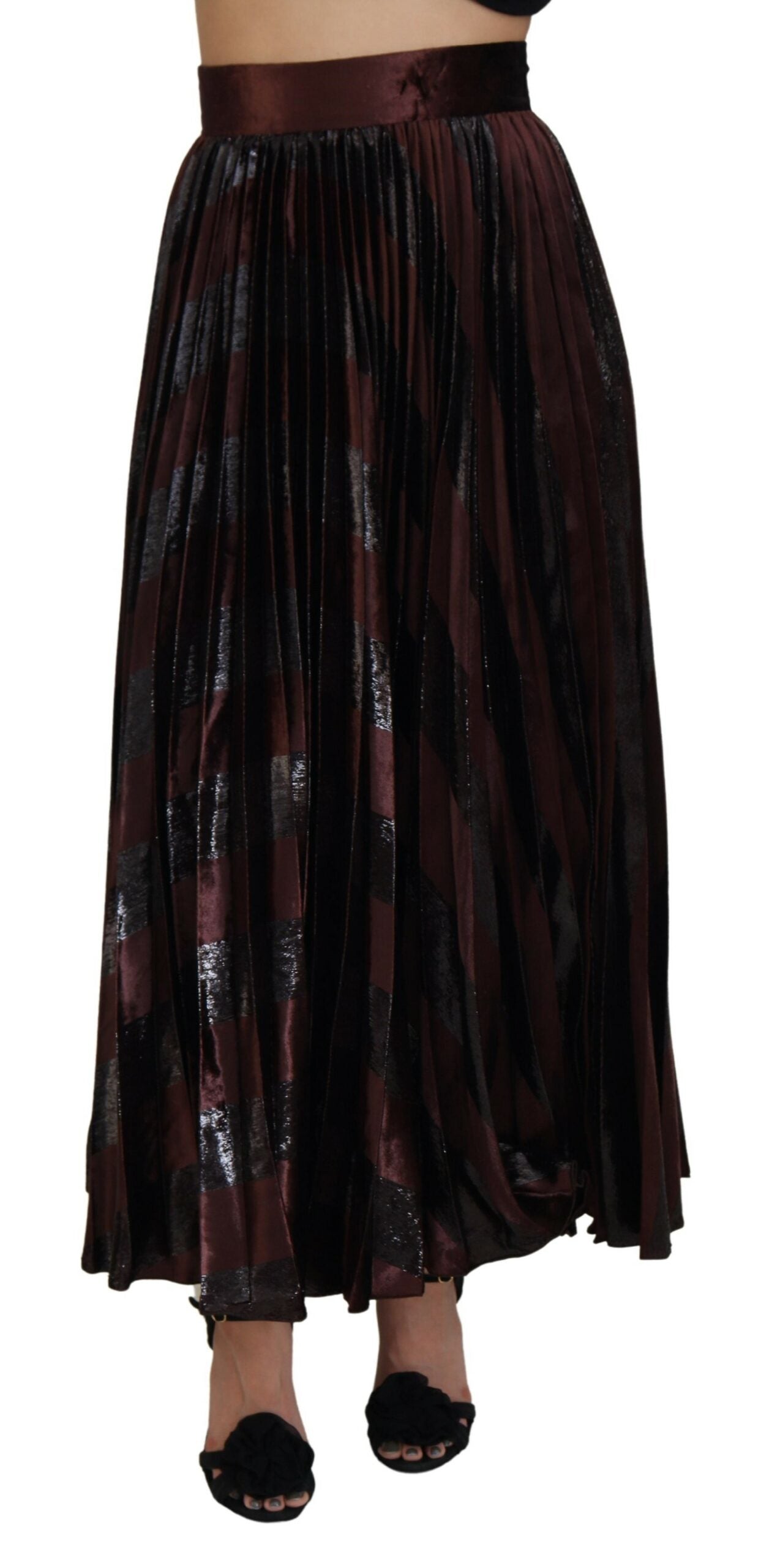 Brown Polyester High Waist A-line Maxi Skirt