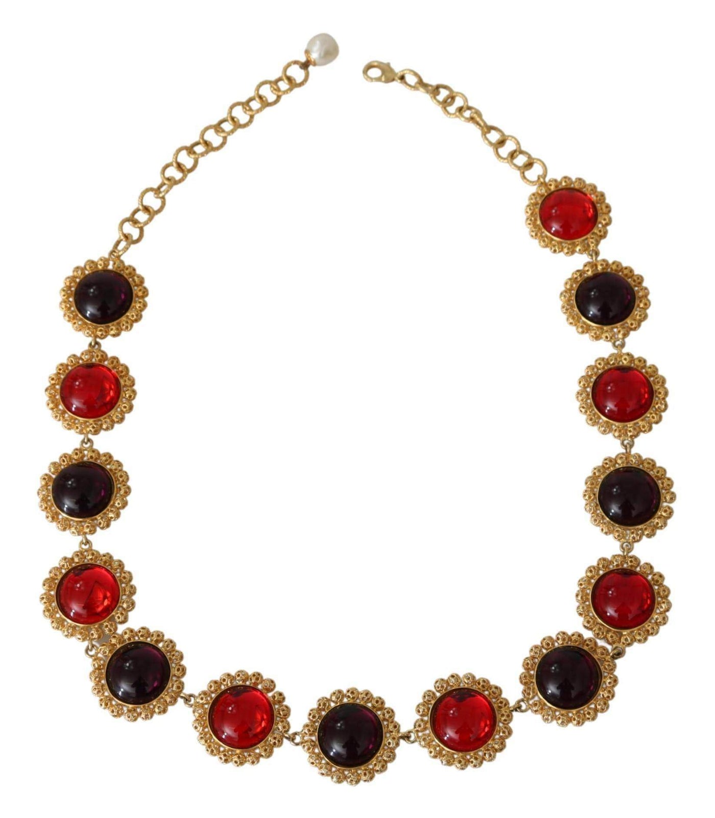 Dolce & Gabbana  Red Purple Crystal Floral Chain Statement Gold Brass Necklace #women, Accessories - New Arrivals, Brand_Dolce & Gabbana, Catch, Dolce & Gabbana, feed-agegroup-adult, feed-color-red, feed-gender-female, feed-size-OS, Gender_Women, Kogan, Necklaces - Women - Jewelry, Red at SEYMAYKA