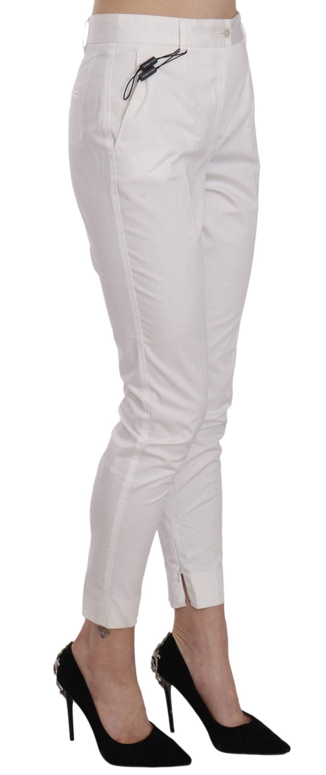 Dolce & Gabbana  White High Waist Skinny Cropped Trouser Pants #women, Brand_Dolce & Gabbana, Catch, Dolce & Gabbana, feed-agegroup-adult, feed-color-white, feed-gender-female, feed-size-IT42|M, feed-size-IT48|XXL, Gender_Women, IT42|M, IT44|L, IT48|XXL, Jeans & Pants - Women - Clothing, Kogan, White, Women - New Arrivals at SEYMAYKA