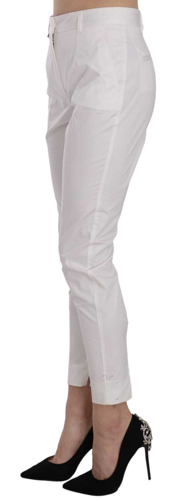 Dolce & Gabbana  White High Waist Skinny Cropped Trouser Pants #women, Brand_Dolce & Gabbana, Catch, Dolce & Gabbana, feed-agegroup-adult, feed-color-white, feed-gender-female, feed-size-IT42|M, feed-size-IT48|XXL, Gender_Women, IT42|M, IT44|L, IT48|XXL, Jeans & Pants - Women - Clothing, Kogan, White, Women - New Arrivals at SEYMAYKA