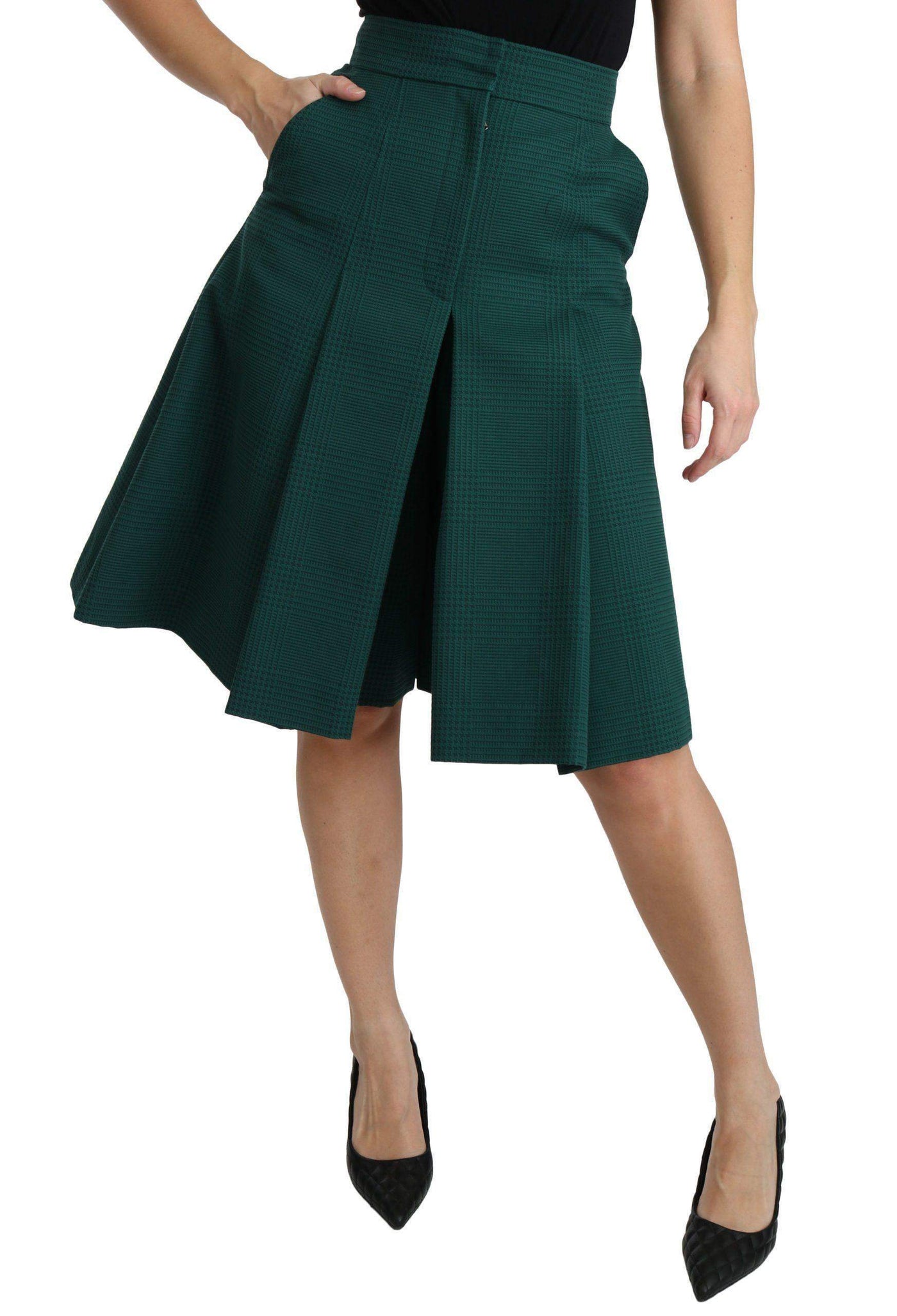 Dolce & Gabbana  Green Pleated A-line High Waist Cotton  Skirt #women, Brand_Dolce & Gabbana, Catch, Dolce & Gabbana, feed-agegroup-adult, feed-color-green, feed-gender-female, feed-size-IT40|S, Gender_Women, Green, IT40|S, Kogan, Skirts - Women - Clothing, Women - New Arrivals at SEYMAYKA