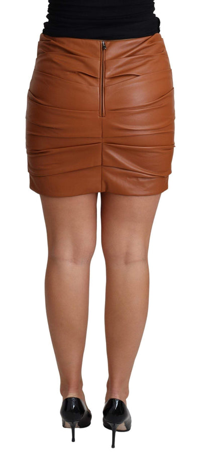 Dolce & Gabbana Brown Lambskin High Waist Mini Pleated Skirt #women, Brown, Dolce & Gabbana, feed-agegroup-adult, feed-color-Brown, feed-gender-female, IT42|M, Skirts - Women - Clothing, Women - New Arrivals at SEYMAYKA