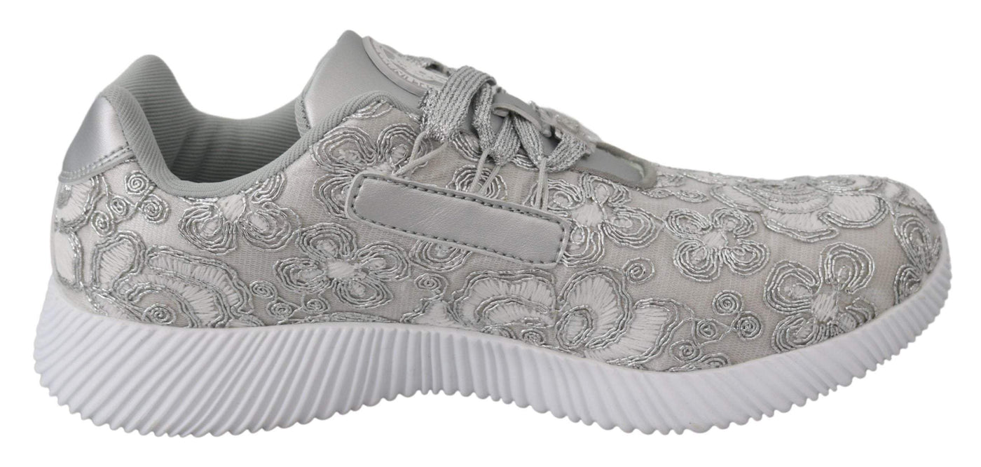 Plein Sport Silver Polyester Runner Joice Sneakers EU36/US6, EU37/US7, EU38/US8, EU39/US9, EU40/US10, feed-1, Plein Sport, Shoes - New Arrivals, Silver, Sneakers - Women - Shoes at SEYMAYKA