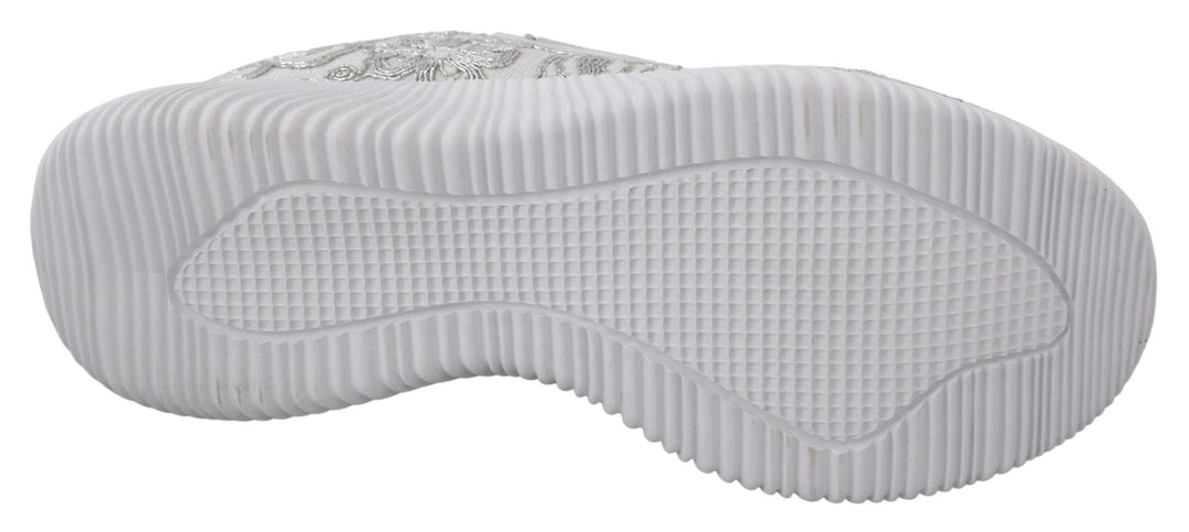 Plein Sport Silver Polyester Runner Joice Sneakers EU36/US6, EU37/US7, EU38/US8, EU39/US9, EU40/US10, feed-1, Plein Sport, Shoes - New Arrivals, Silver, Sneakers - Women - Shoes at SEYMAYKA