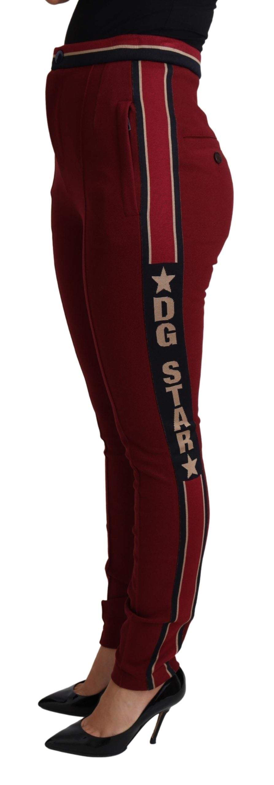 Dolce & Gabbana Red DG Star Striped Skinny Cotton Pant #women, Dolce & Gabbana, feed-agegroup-adult, feed-color-Red, feed-gender-female, IT40|S, Jeans & Pants - Women - Clothing, Red, Women - New Arrivals at SEYMAYKA