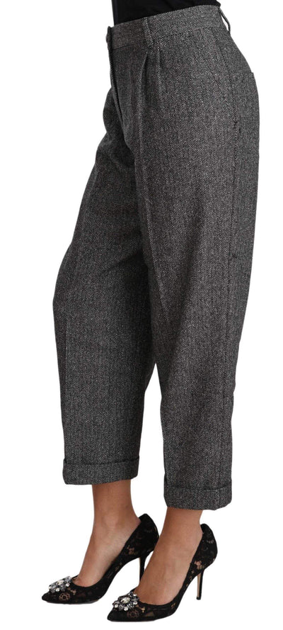 Dolce & Gabbana  Gray Wool Pleated Cropped Trouser Pants #women, Brand_Dolce & Gabbana, Catch, Dolce & Gabbana, feed-agegroup-adult, feed-color-gray, feed-gender-female, feed-size-IT48|XXL, feed-size-IT50|3XL, Gender_Women, Gray, IT48|XXL, IT50|3XL, Jeans & Pants - Women - Clothing, Kogan, Women - New Arrivals at SEYMAYKA