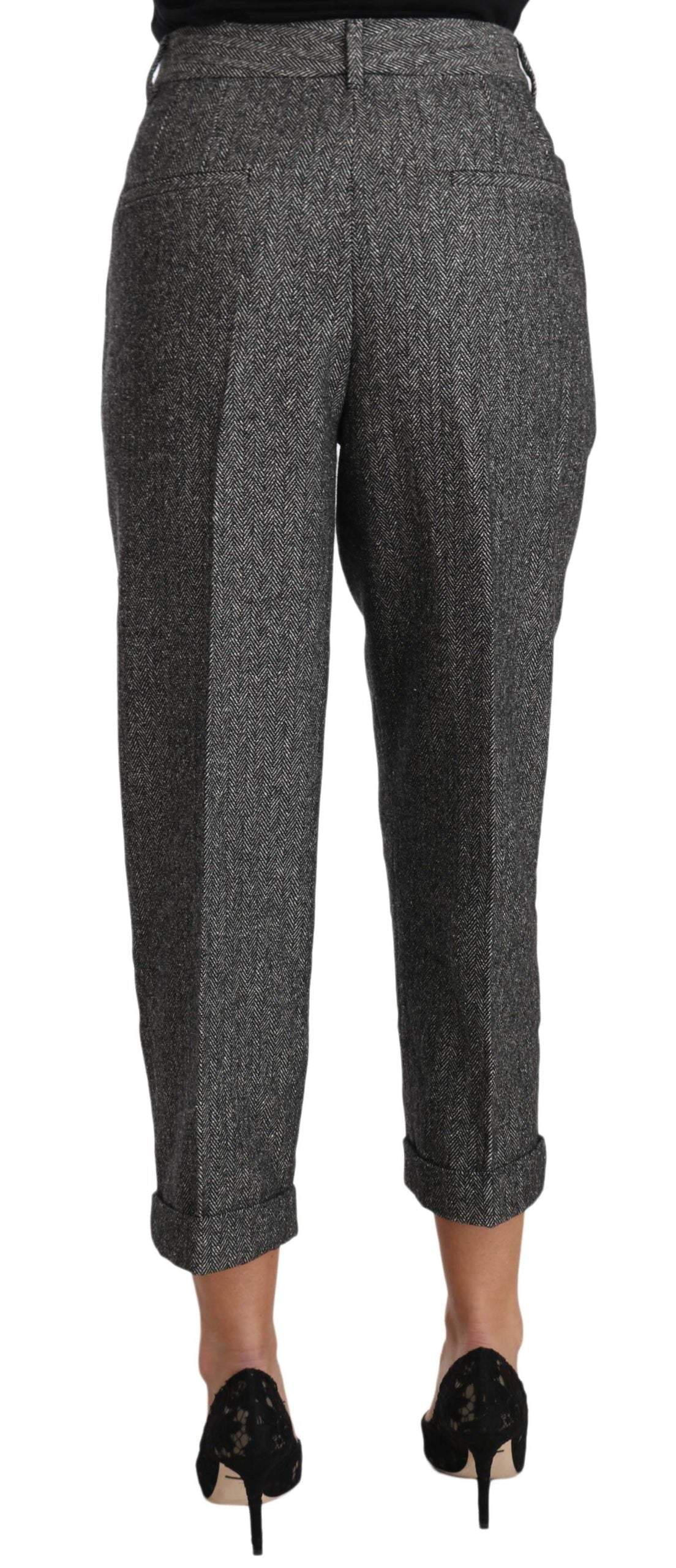 Dolce & Gabbana  Gray Wool Pleated Cropped Trouser Pants #women, Brand_Dolce & Gabbana, Catch, Dolce & Gabbana, feed-agegroup-adult, feed-color-gray, feed-gender-female, feed-size-IT48|XXL, feed-size-IT50|3XL, Gender_Women, Gray, IT48|XXL, IT50|3XL, Jeans & Pants - Women - Clothing, Kogan, Women - New Arrivals at SEYMAYKA