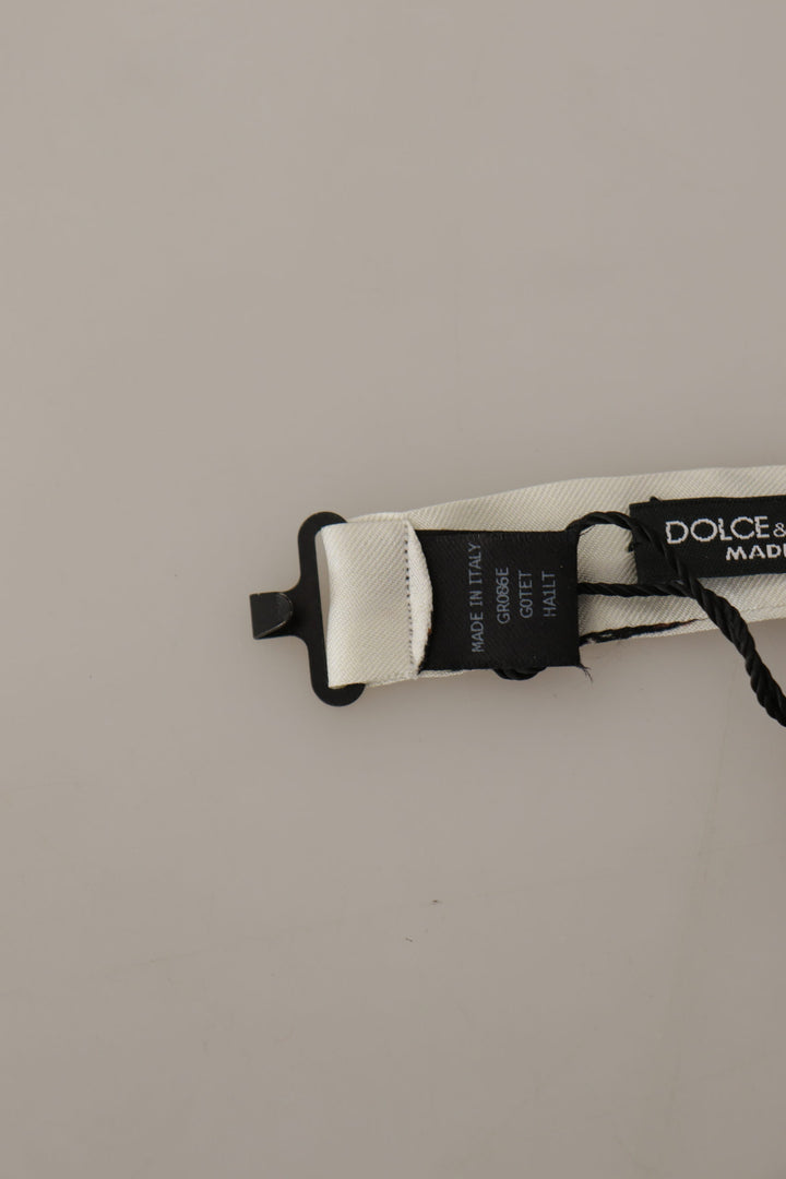 Dolce & Gabbana White Pattern Silk Adjustable Neck Papillon Bow Tie