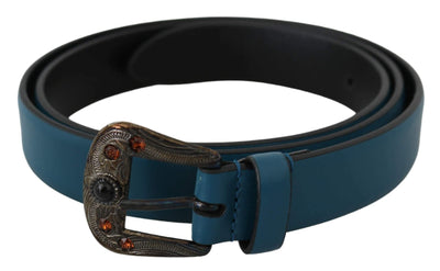 Dolce & Gabbana Blue Leather Amber Crystal Baroque Buckle Belt #men, 90 cm / 36 Inches, Accessories - New Arrivals, Belts - Men - Accessories, Blue, Brand_Dolce & Gabbana, Dolce & Gabbana, feed-agegroup-adult, feed-color-blue, feed-gender-male, feed-size- 36 Inches, Gender_Men at SEYMAYKA