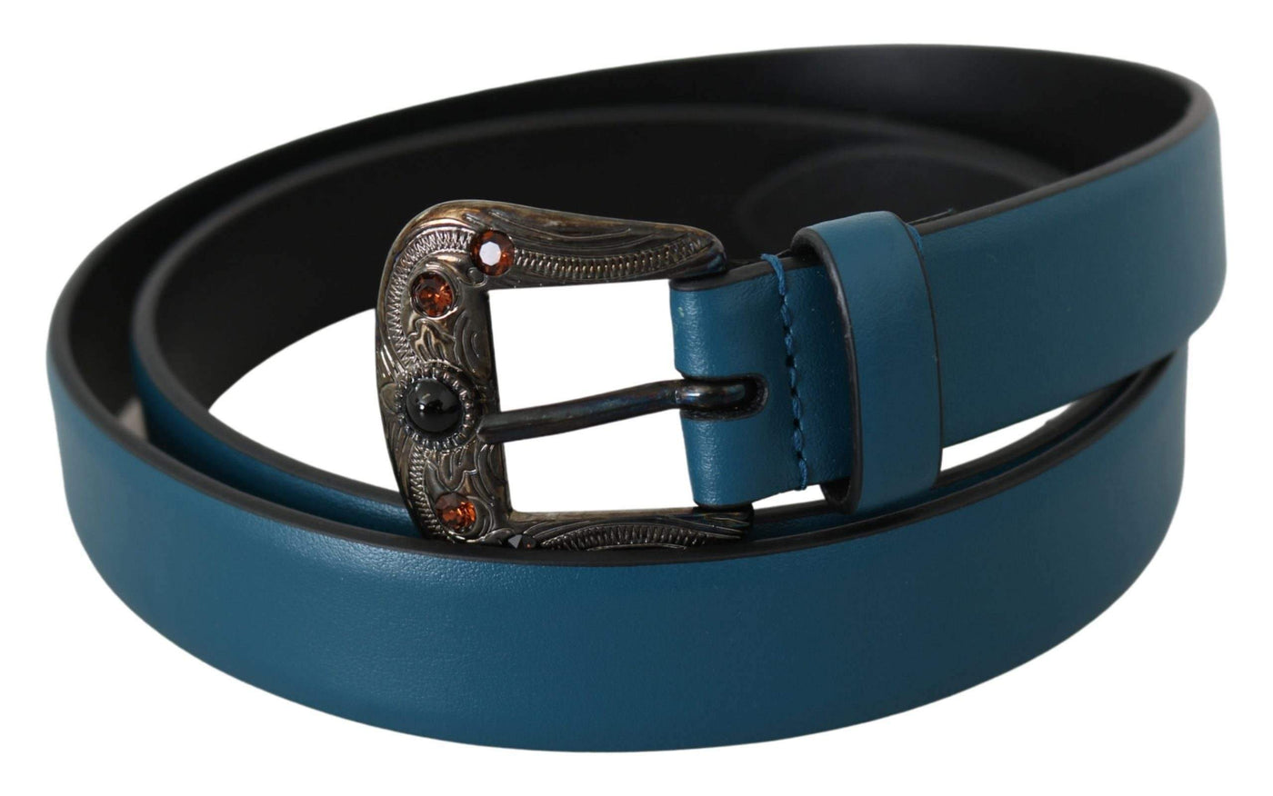 Dolce & Gabbana Blue Leather Amber Crystal Baroque Buckle Belt #men, 90 cm / 36 Inches, Accessories - New Arrivals, Belts - Men - Accessories, Blue, Brand_Dolce & Gabbana, Dolce & Gabbana, feed-agegroup-adult, feed-color-blue, feed-gender-male, feed-size- 36 Inches, Gender_Men at SEYMAYKA